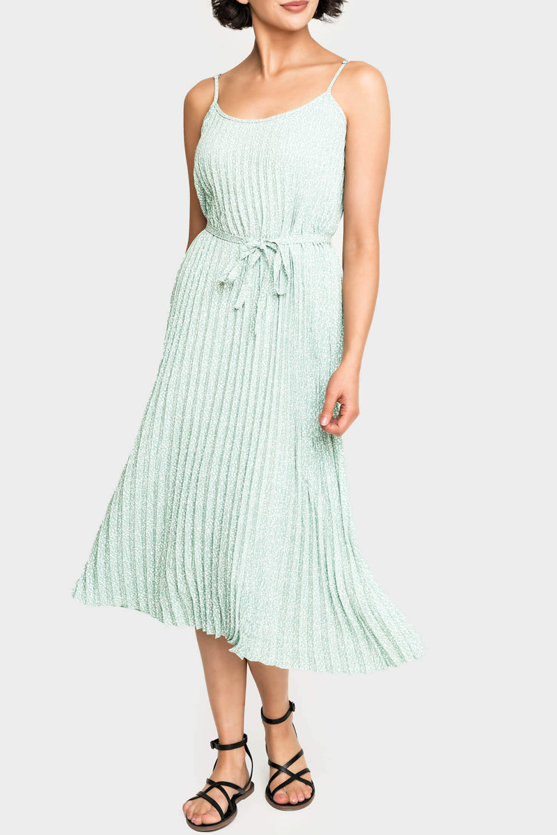 Adjustable Strap Pleated Midi Dress with Belt from Gibsonlook