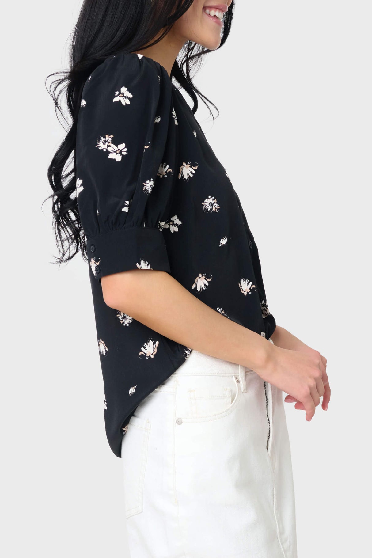 Woven Henley Blouse with Puff Sleeve from Gibsonlook