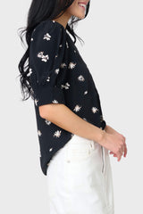 Woven Henley Blouse with Puff Sleeve from Gibsonlook