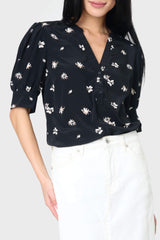 Woven Henley Blouse with Puff Sleeve from Gibsonlook
