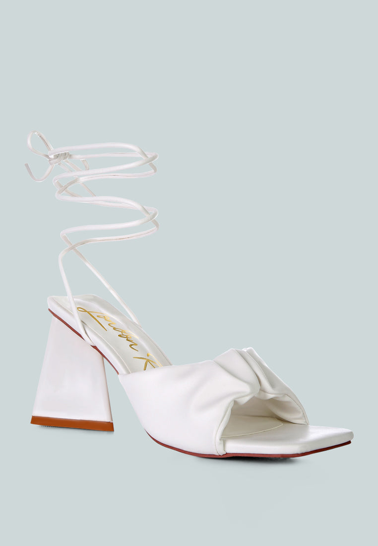 Primavera Ruched Triangular Heel Lace Up Sandal from London Rag International
