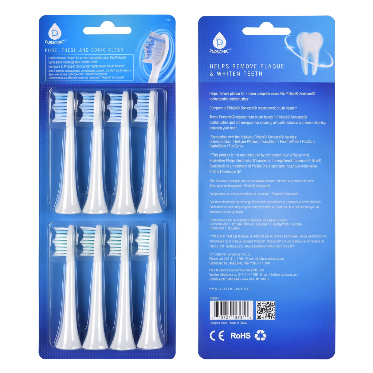 Pursonic Replacement Toothbrush Heads, Compatible with Sonicare Electric Toothbrush 8 Pack from Pursonic