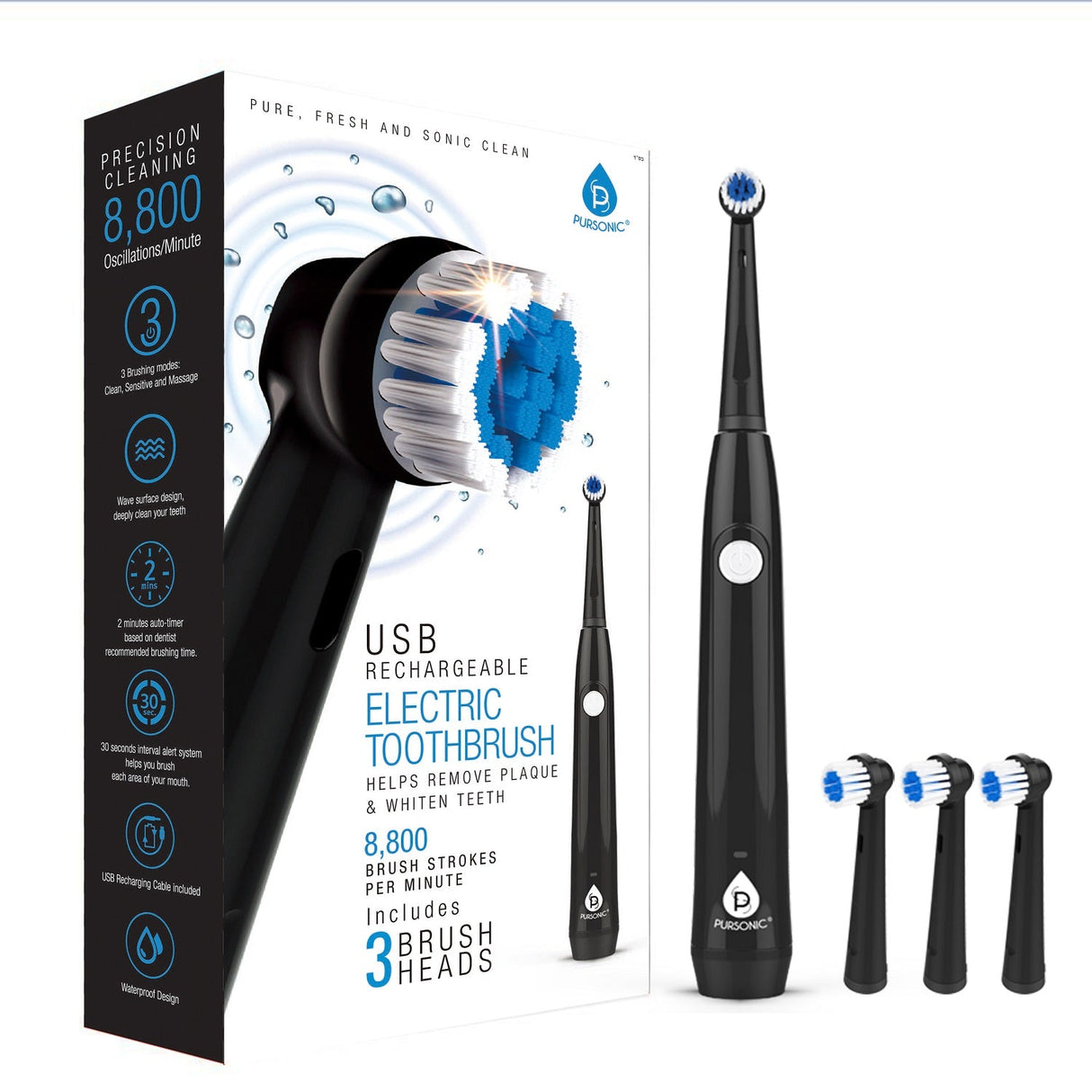 USB Rechargeable Electric Rotary Toothbrush from Pursonic