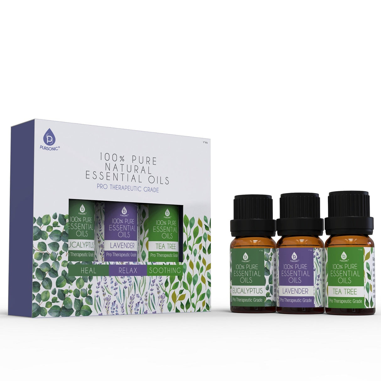 3 pack of 100% Pure Essential Oils (Eucalyptus, Lavender & Tea Tree) from Pursonic