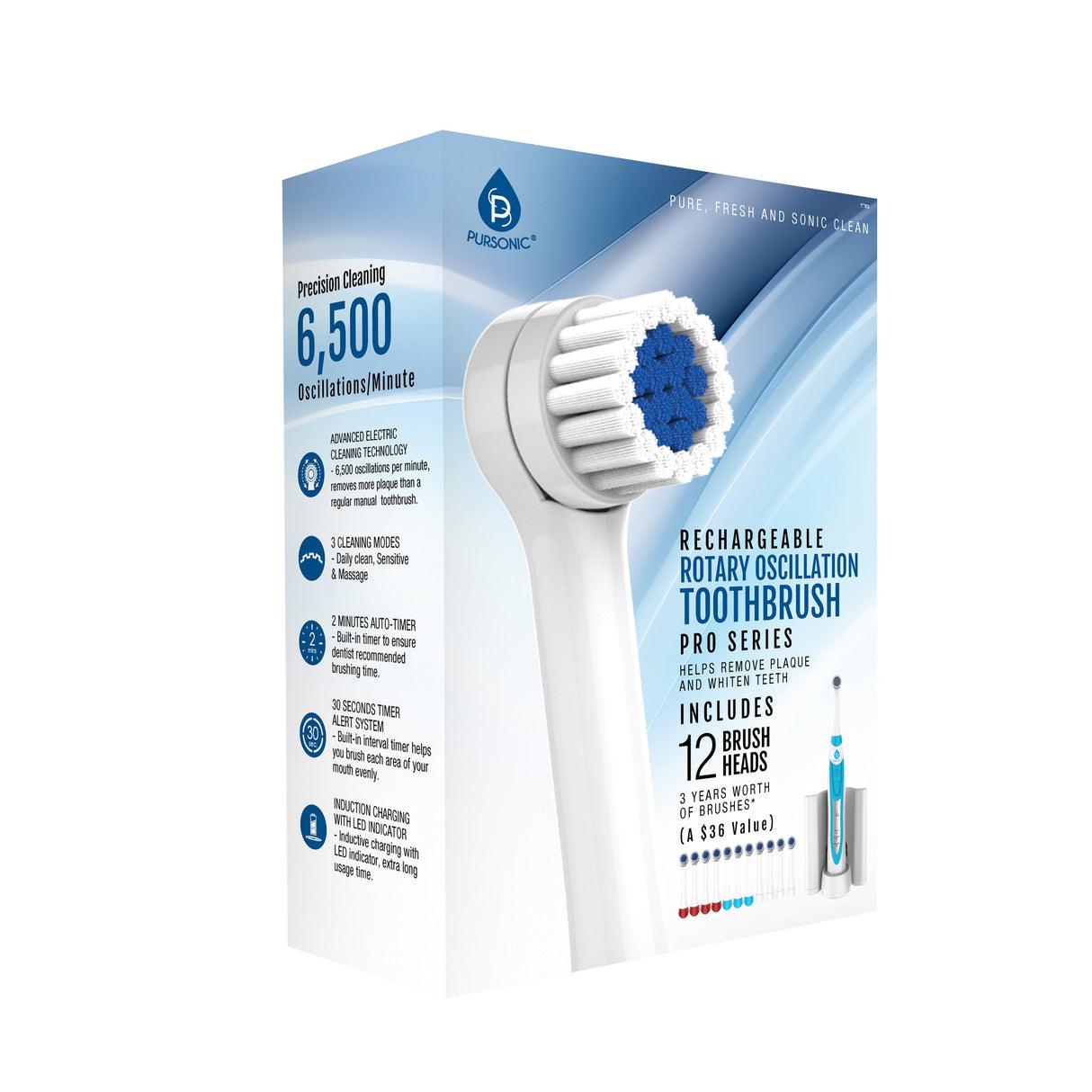 Rechargeable Electric Rotary Oscillation Toothbrush Pro Series from Pursonic