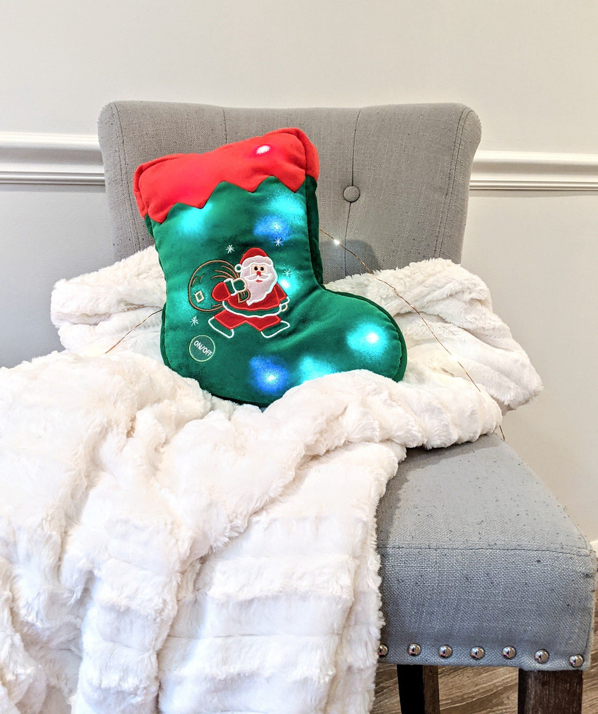 Tache Squishy Light Up Cute Christmas Santa Stocking Microbead LED Throw Pillow from Tache Home Fashion