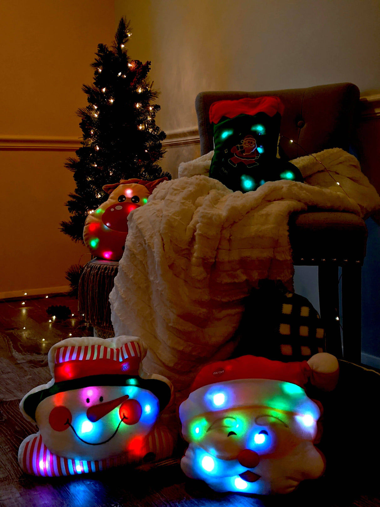 Tache Squishy Light Up Cute Christmas Santa Stocking Microbead LED Throw Pillow from Tache Home Fashion