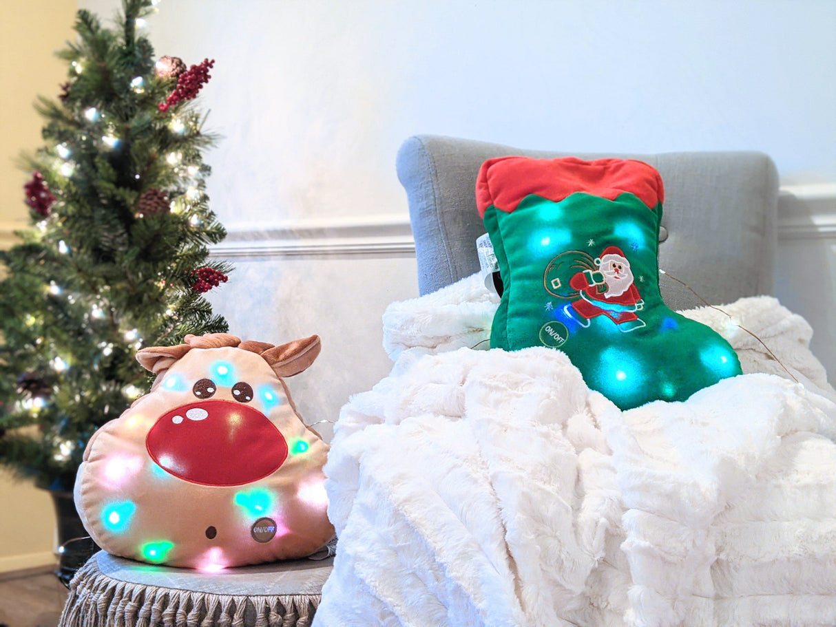 Tache Squishy Light Up Cute Christmas Santa Stocking Microbead LED Throw Pillow from Tache Home Fashion