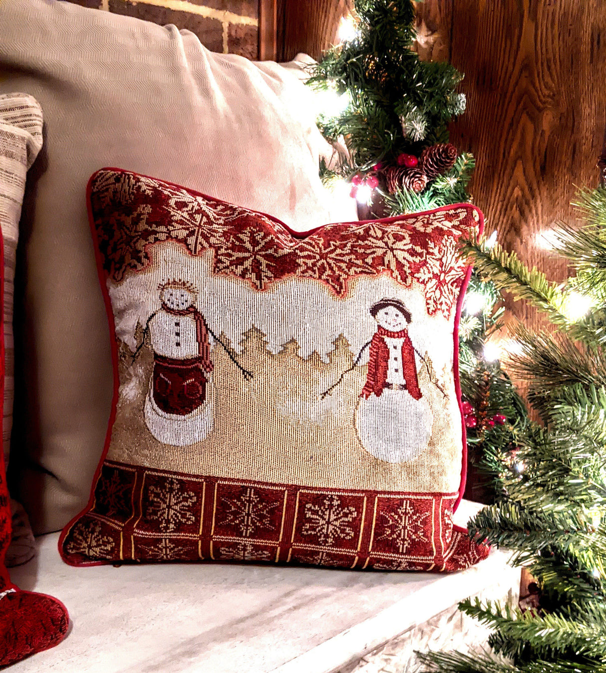 Tache Mr. & Mrs. Snowman Couple Woven Tapestry Throw Pillow Cover (10323CC) from Tache Home Fashion