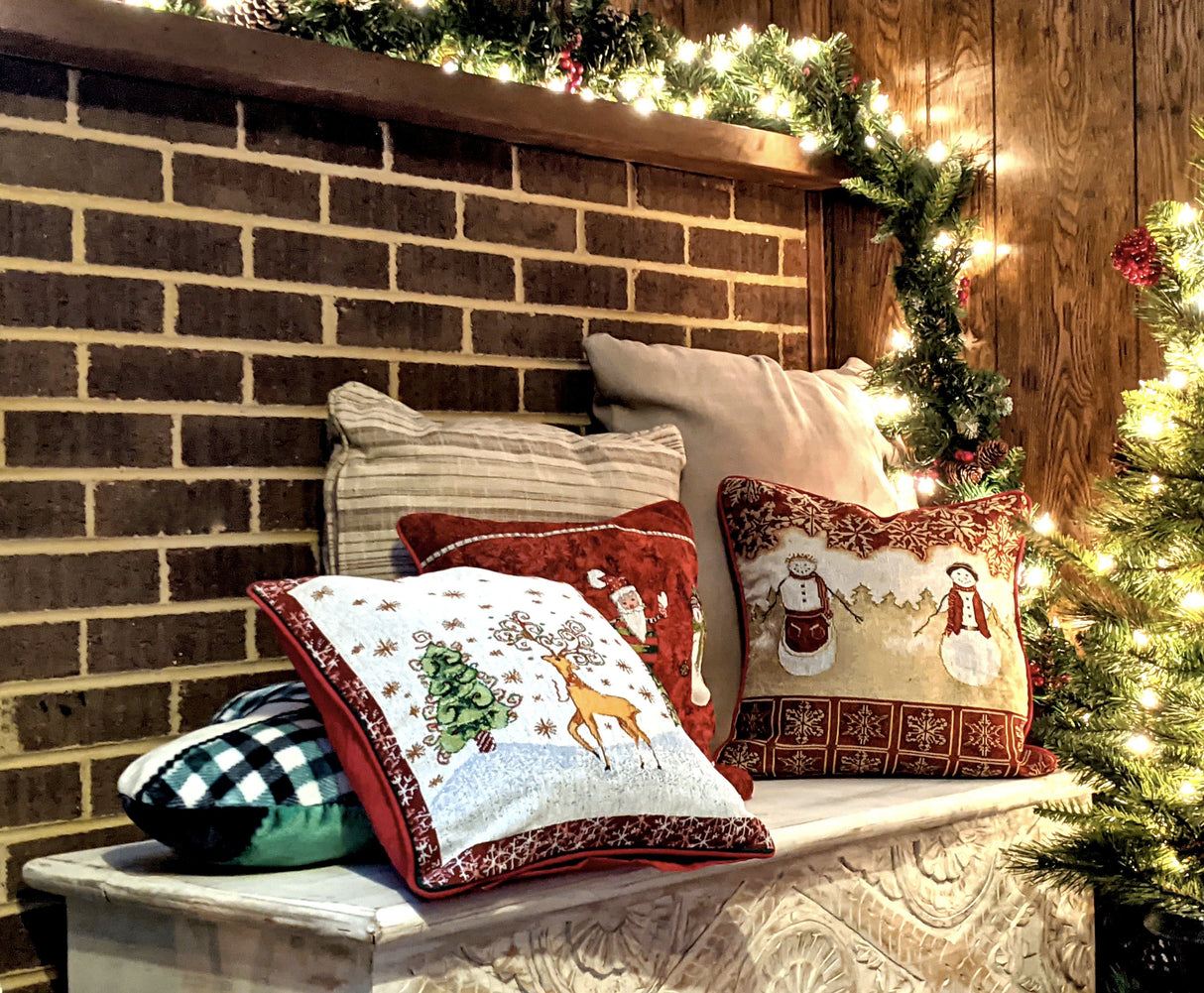 Tache Mr. & Mrs. Snowman Couple Woven Tapestry Throw Pillow Cover (10323CC) from Tache Home Fashion