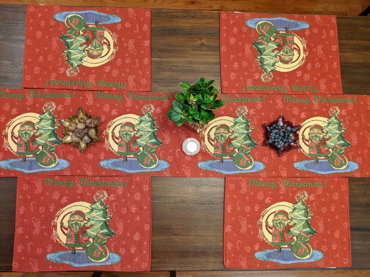 DaDa Bedding Set of 4-Pieces Red Santa Claus Christmas Tapestry Placemats 13” x 19” (17615) from DaDalogy Bedding Collection