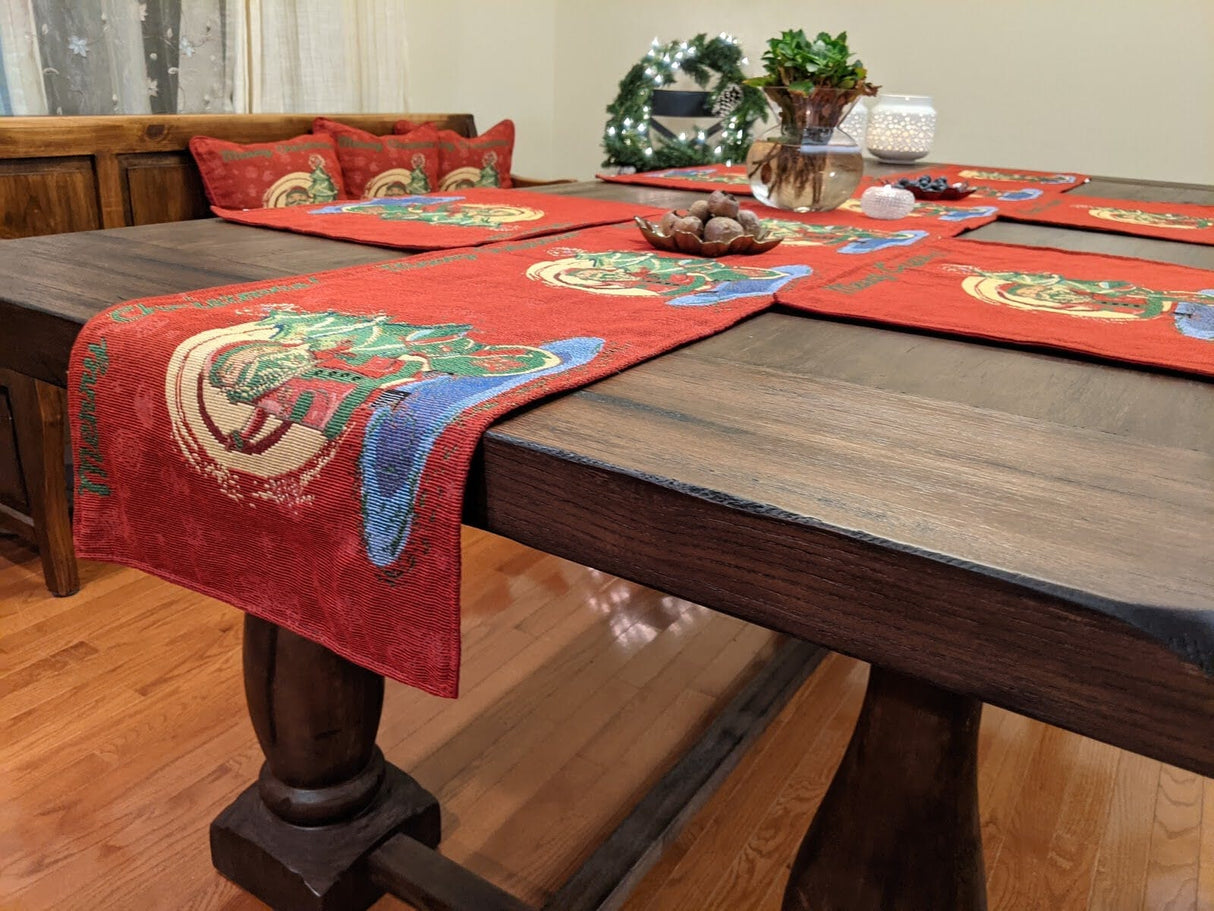 DaDa Bedding Set of 8 Pieces Red Santa Claus Holiday Table Tapestry - 4 Placemats, 2 Table Runners, 2 Throw Pillow Covers (17615) from DaDalogy Bedding Collection
