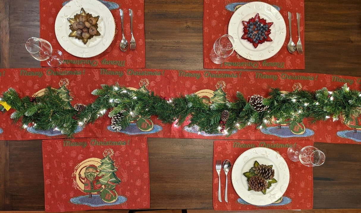 DaDa Bedding Set of 4-Pieces Red Santa Claus Christmas Tapestry Placemats 13” x 19” (17615) from DaDalogy Bedding Collection
