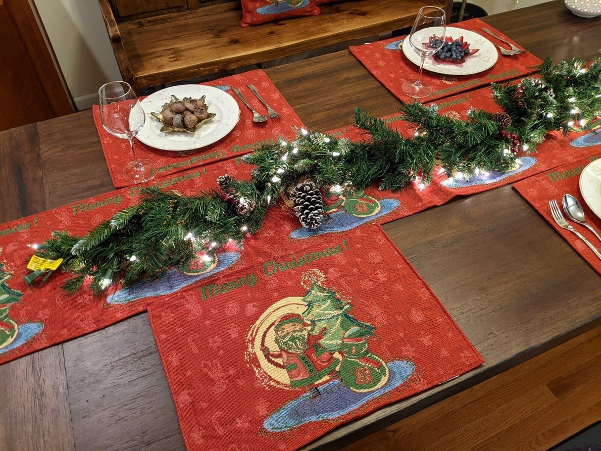DaDa Bedding Set of 4-Pieces Red Santa Claus Christmas Tapestry Placemats 13” x 19” (17615) from DaDalogy Bedding Collection