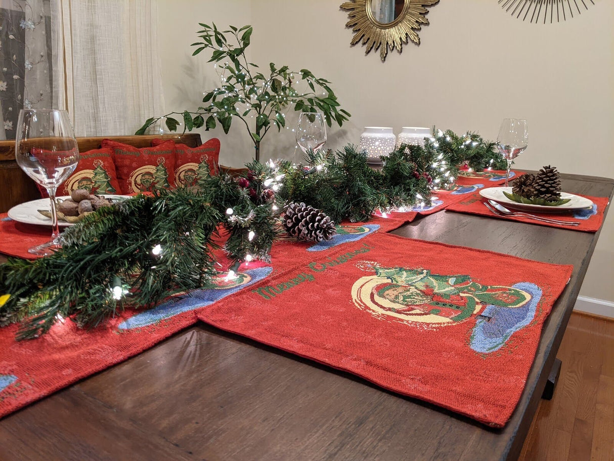 DaDa Bedding Set of 4-Pieces Red Santa Claus Christmas Tapestry Placemats 13” x 19” (17615) from DaDalogy Bedding Collection