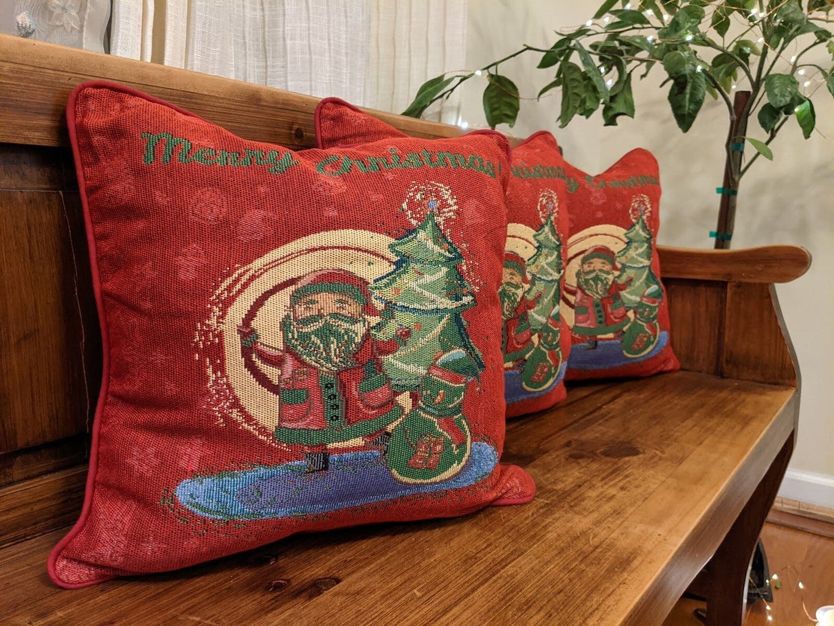 DaDa Bedding Red Santa Claus Christmas Woven Tapestry Throw Pillow Cover - 16" x 16" (17615) from DaDalogy Bedding Collection