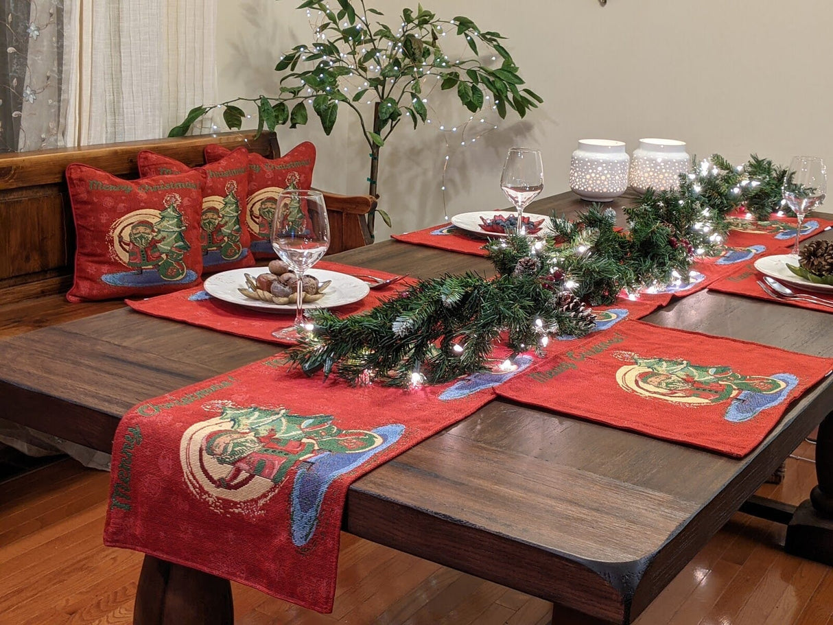 DaDa Bedding Set of 8 Pieces Red Santa Claus Holiday Table Tapestry - 4 Placemats, 2 Table Runners, 2 Throw Pillow Covers (17615) from DaDalogy Bedding Collection