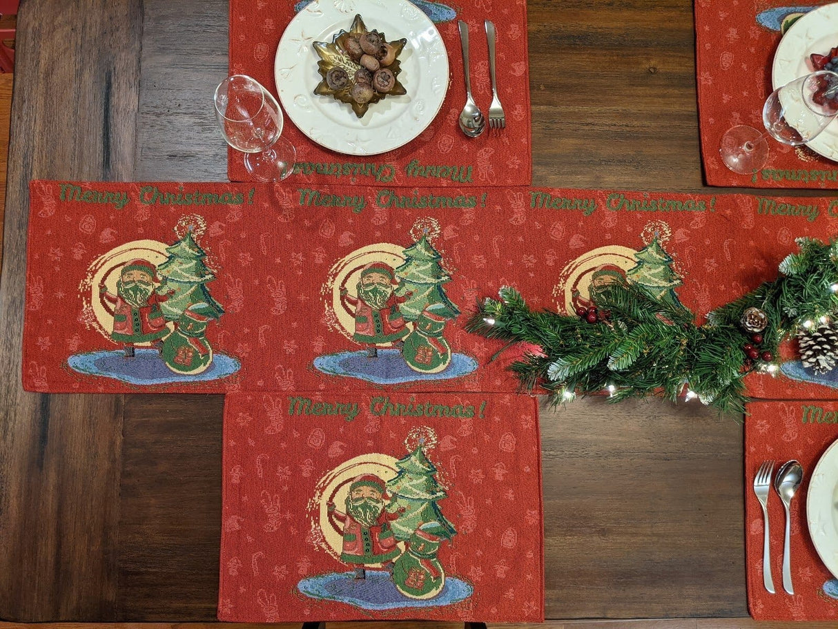 DaDa Bedding Set of 8 Pieces Red Santa Claus Holiday Table Tapestry - 4 Placemats, 2 Table Runners, 2 Throw Pillow Covers (17615) from DaDalogy Bedding Collection