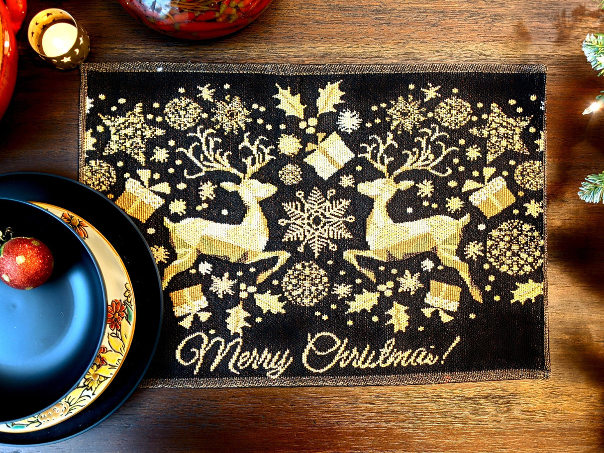 DaDa Bedding Set of 4-Pieces Magical Golden Reindeer Woven Tapestry Dining Table Placemats 13” x 19” from DaDalogy Bedding Collection