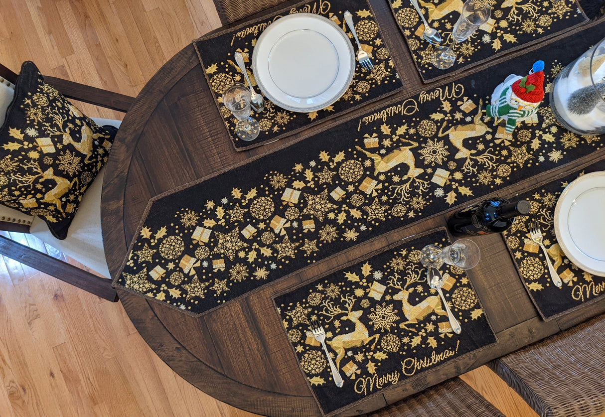 DaDa Bedding Magical Golden Reindeer Woven Tapestry Dining Table Runner (18272) from DaDalogy Bedding Collection