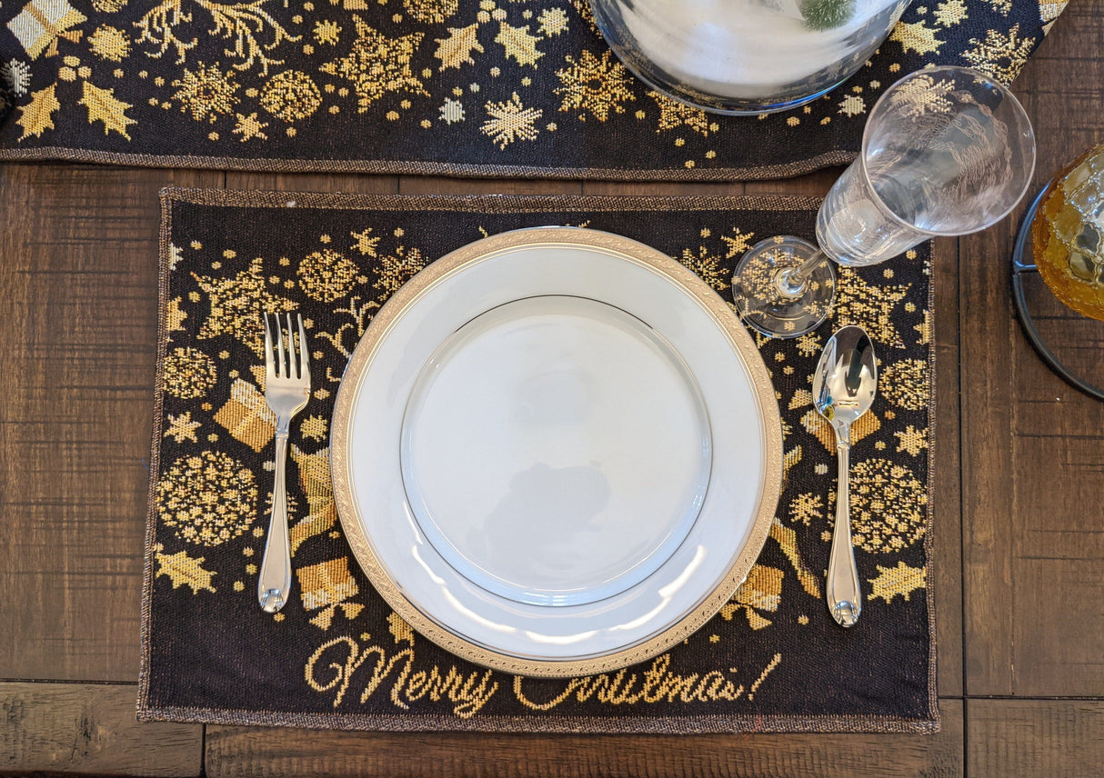 DaDa Bedding Set of 4-Pieces Magical Golden Reindeer Woven Tapestry Dining Table Placemats 13” x 19” from DaDalogy Bedding Collection