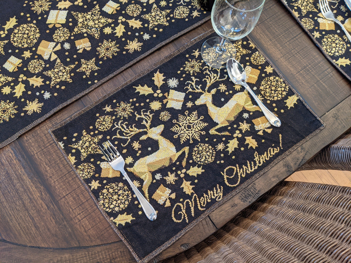 DaDa Bedding Set of 4-Pieces Magical Golden Reindeer Woven Tapestry Dining Table Placemats 13” x 19” from DaDalogy Bedding Collection