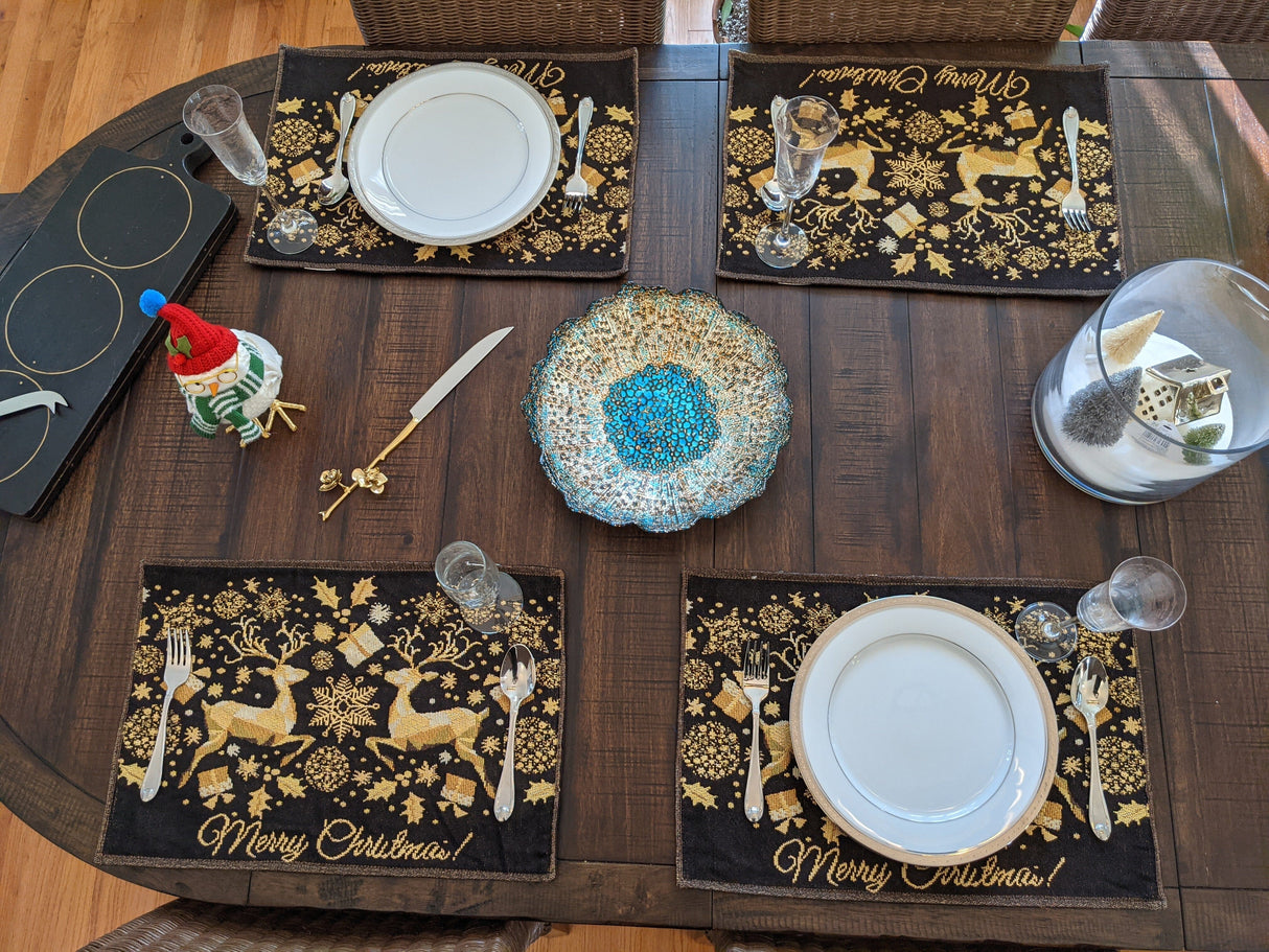 DaDa Bedding Set of 4-Pieces Magical Golden Reindeer Woven Tapestry Dining Table Placemats 13” x 19” from DaDalogy Bedding Collection