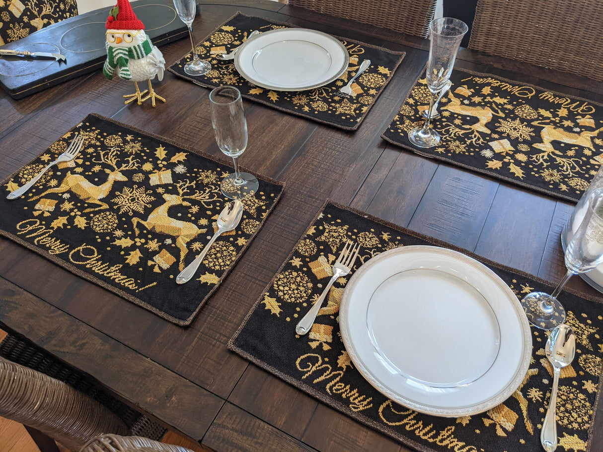 DaDa Bedding Set of 4-Pieces Magical Golden Reindeer Woven Tapestry Dining Table Placemats 13” x 19” from DaDalogy Bedding Collection