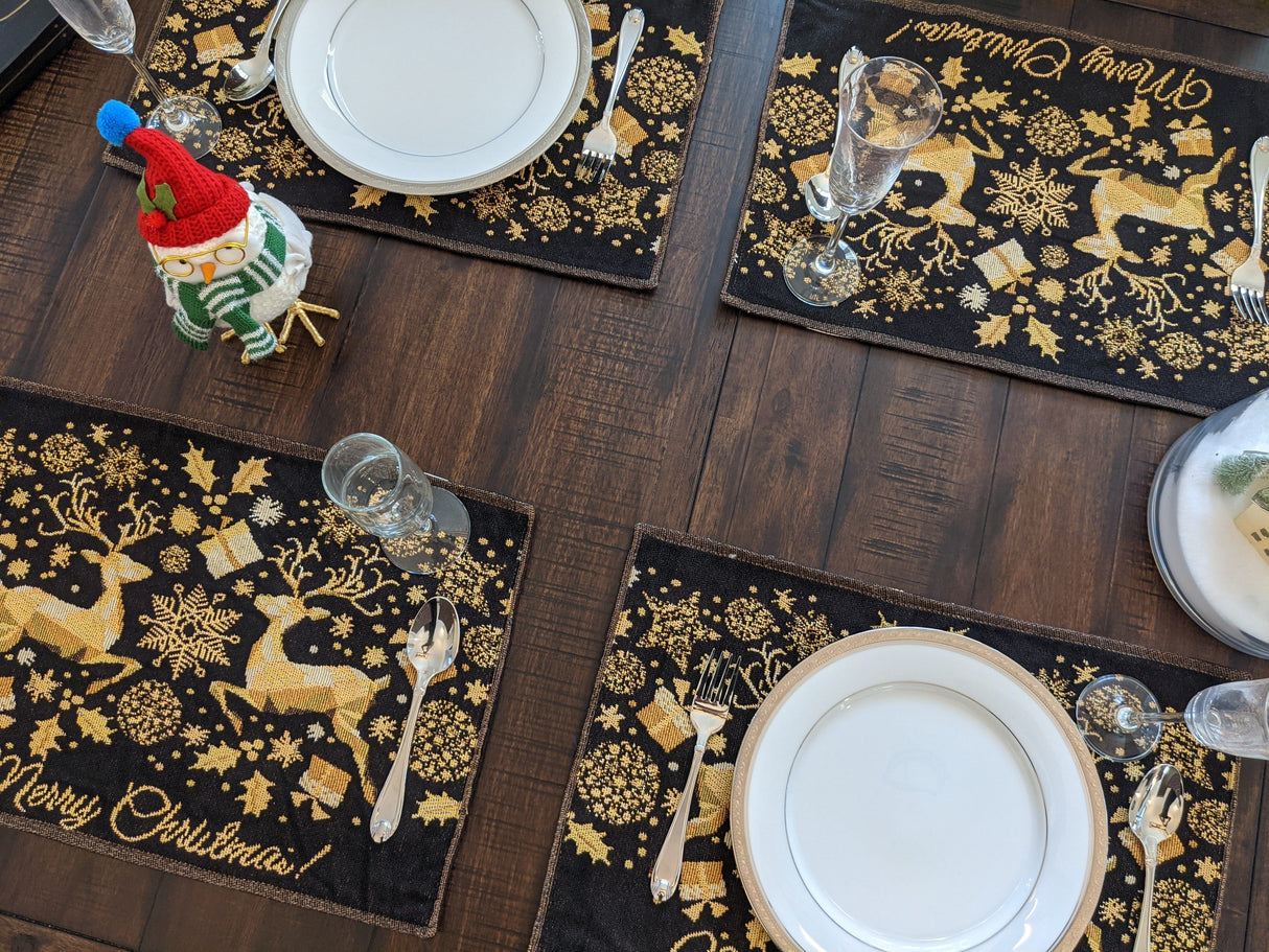 DaDa Bedding Set of 4-Pieces Magical Golden Reindeer Woven Tapestry Dining Table Placemats 13” x 19” from DaDalogy Bedding Collection