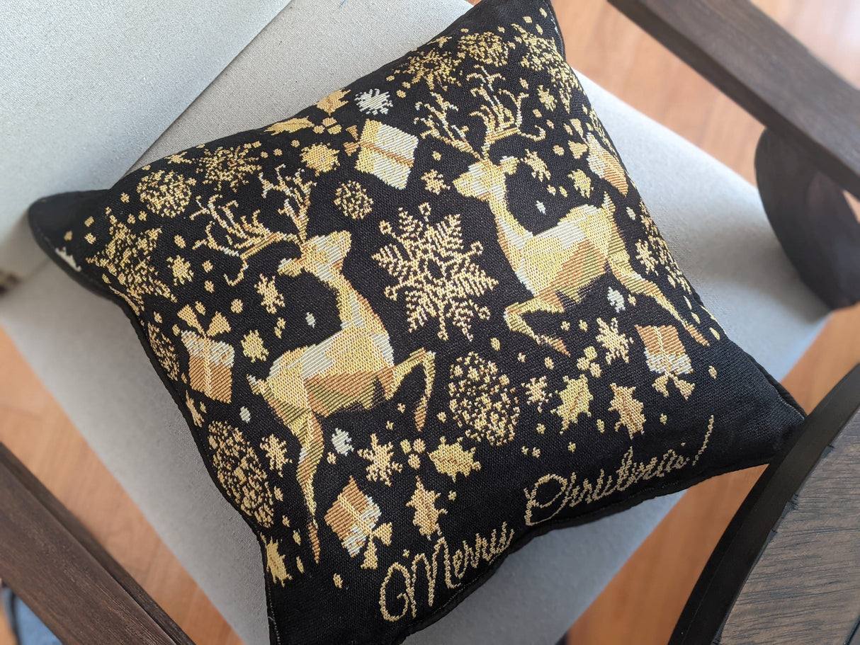 DaDa Bedding Magical Golden Reindeer Woven Tapestry Throw Pillow Covers 16" x 16" from DaDalogy Bedding Collection