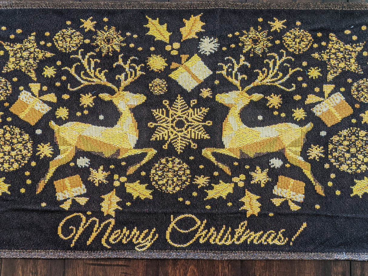 DaDa Bedding Magical Golden Reindeer Woven Tapestry Dining Table Runner (18272) from DaDalogy Bedding Collection