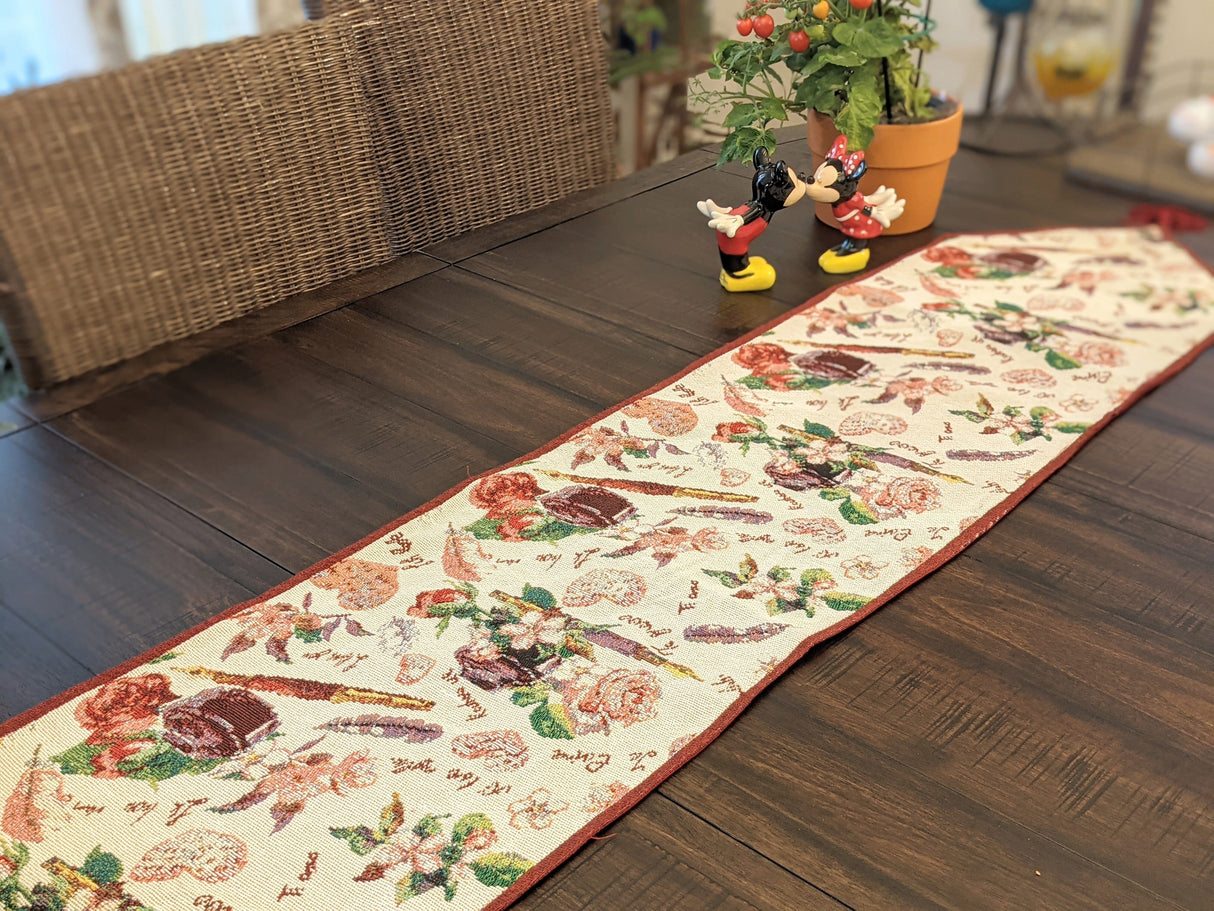 DaDa Bedding Sweet Heart Love Notes Pink Floral Woven Tapestry Dining Table Runner (18273) from DaDalogy Bedding Collection