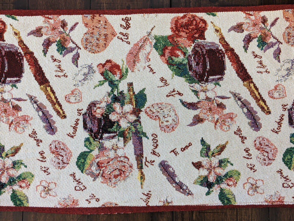DaDa Bedding Sweet Heart Love Notes Pink Floral Woven Tapestry Dining Table Runner (18273) from DaDalogy Bedding Collection