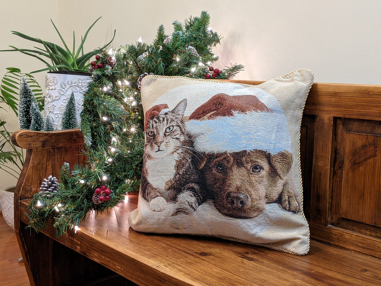 Tache Best Friend Pets Dog and Cat Christmas Tapestry Woven Throw Pillow Cover (16461) from Tache Home Fashion