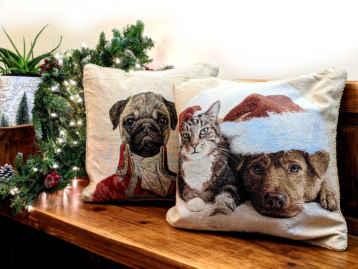 Tache Best Friend Pets Dog and Cat Christmas Tapestry Woven Throw Pillow Cover (16461) from Tache Home Fashion