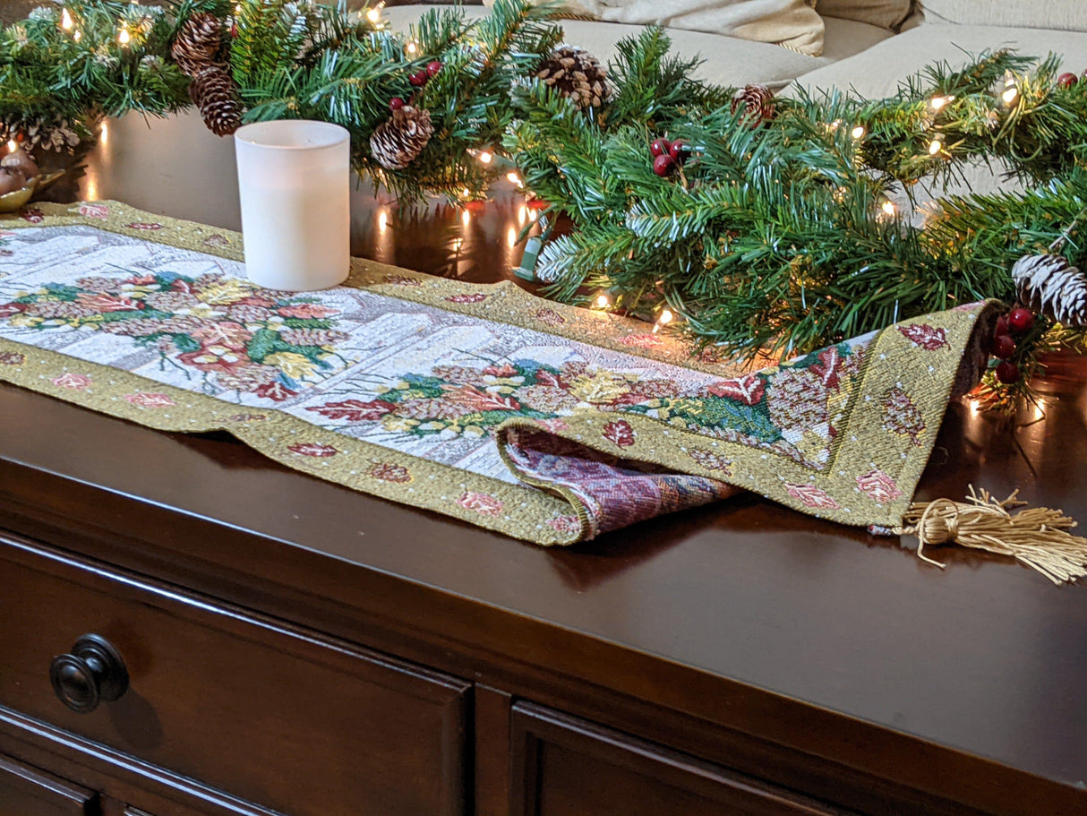 DaDa Bedding Rustic Floral Bouquet Lights Holiday Tapestry Dining Table Runner (6068) from DaDalogy Bedding Collection