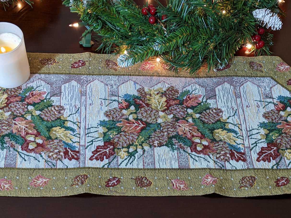 DaDa Bedding Rustic Floral Bouquet Lights Holiday Tapestry Dining Table Runner (6068) from DaDalogy Bedding Collection