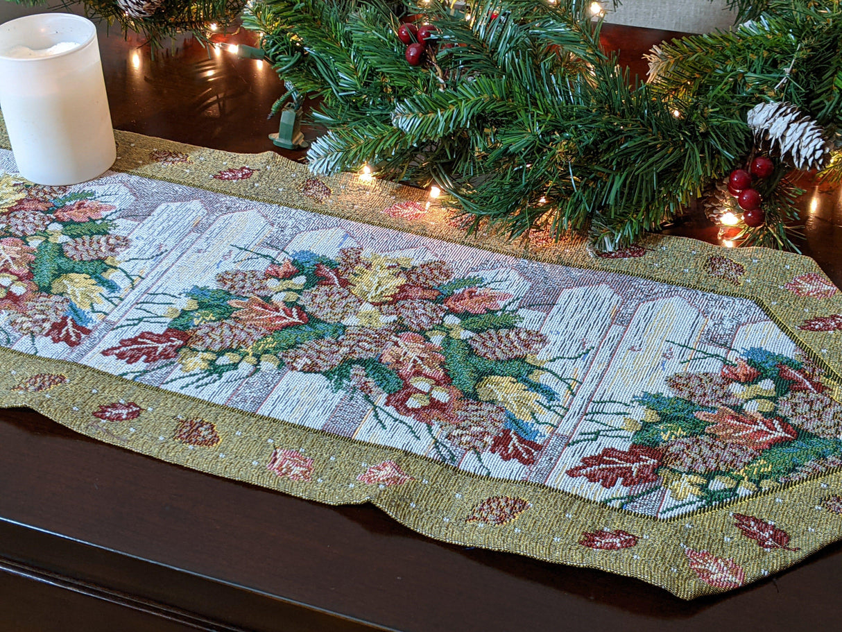 DaDa Bedding Rustic Floral Bouquet Lights Holiday Tapestry Dining Table Runner (6068) from DaDalogy Bedding Collection