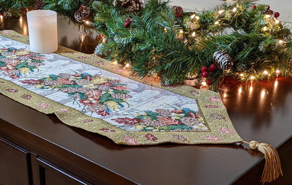 DaDa Bedding Rustic Floral Bouquet Lights Holiday Tapestry Dining Table Runner (6068) from DaDalogy Bedding Collection