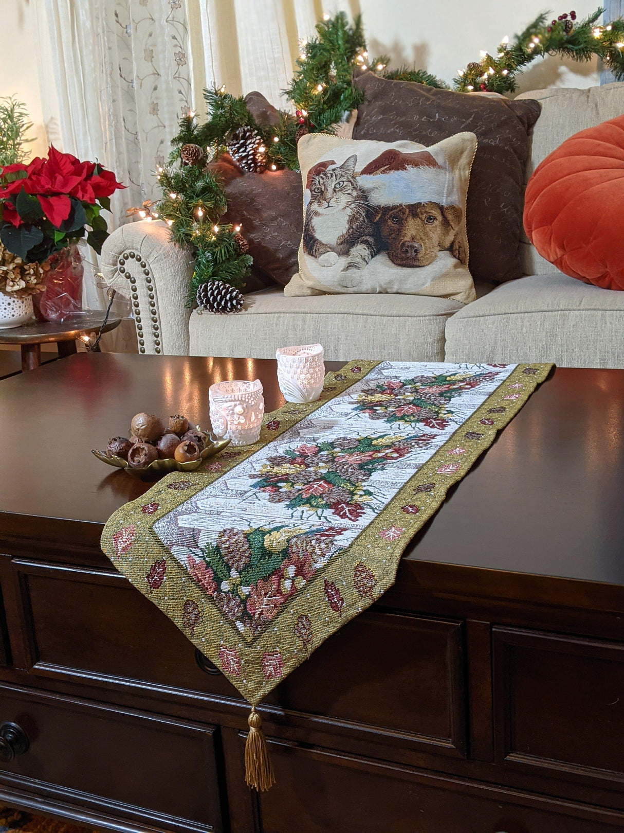 DaDa Bedding Rustic Floral Bouquet Lights Holiday Tapestry Dining Table Runner (6068) from DaDalogy Bedding Collection