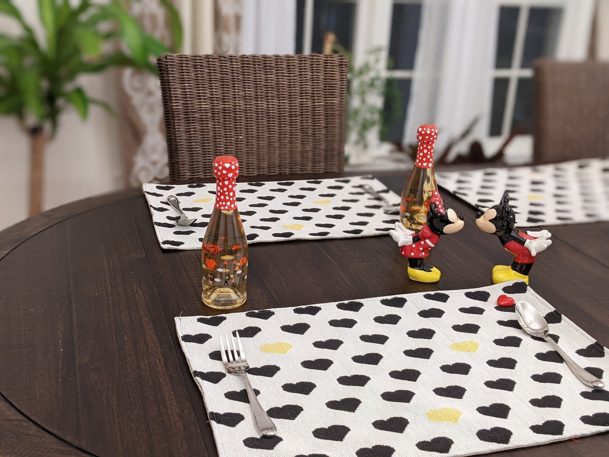 DaDa Bedding Set of 4-Pieces Lovely Yellow & Black Hearts Tapestry Dining Table Placemats 13” x 19” (18113) from DaDalogy Bedding Collection