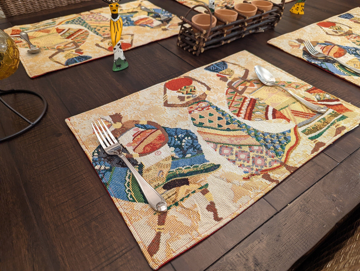 DaDa Bedding Set of 4-Pieces Dancing Women African Kwanzaa Tapestry Dining Table Placemats 13” x 19” (18117) from DaDalogy Bedding Collection