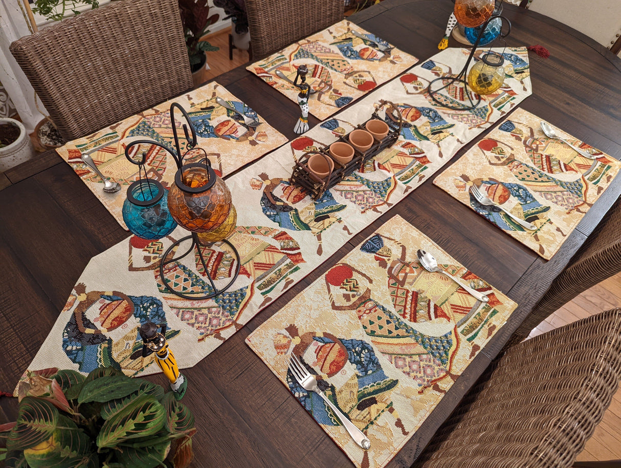 DaDa Bedding Set of 4-Pieces Dancing Women African Kwanzaa Tapestry Dining Table Placemats 13” x 19” (18117) from DaDalogy Bedding Collection