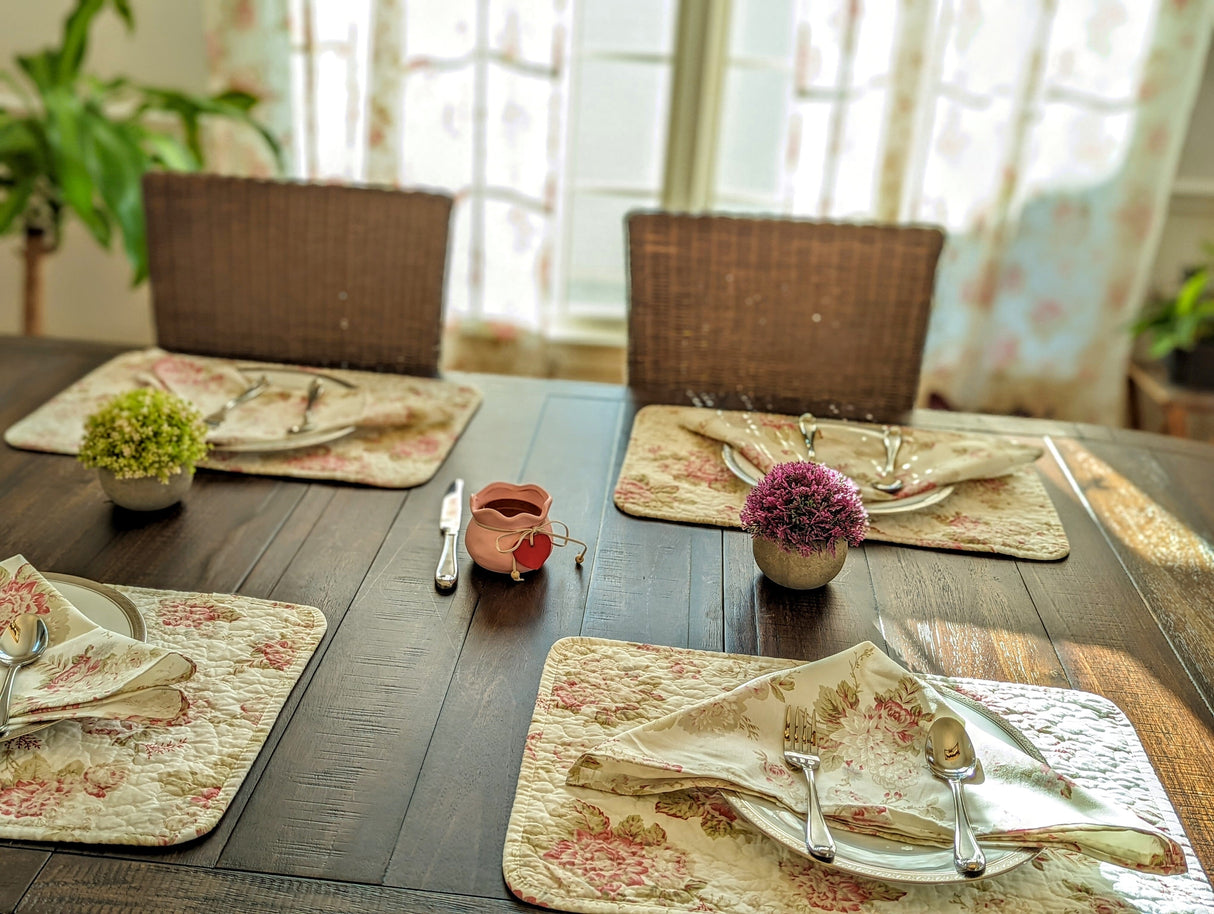 DaDa Bedding Set of 4-Pieces Hint of Mint Floral Cotton Dining Table Napkins 18" x 18" (3036) from DaDalogy Bedding Collection