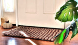 DaDa Bedding Shaggy Soft Door Mat Carpet Rug - 20" x 32" Striped Shiny Coffee Light Beige / Dark Brown from DaDalogy Bedding Collection