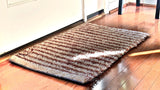 DaDa Bedding Shaggy Soft Door Mat Carpet Rug - 20" x 32" Striped Shiny Coffee Light Beige / Dark Brown from DaDalogy Bedding Collection