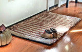 DaDa Bedding Shaggy Soft Door Mat Carpet Rug - 20" x 32" Striped Shiny Coffee Light Beige / Dark Brown from DaDalogy Bedding Collection
