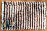 DaDa Bedding Shaggy Soft Door Mat Carpet Rug - 20" x 32" Striped Shiny Coffee Light Beige / Dark Brown from DaDalogy Bedding Collection