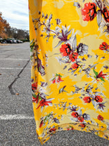 DaDa Bedding Set of 2 Radiant Sunshine Yellow Floral Window Curtain Panels - Natural Semi Sheer Hummingbirds Farmhouse Red Flowers Straight Tailored Edge from DaDalogy Bedding Collection