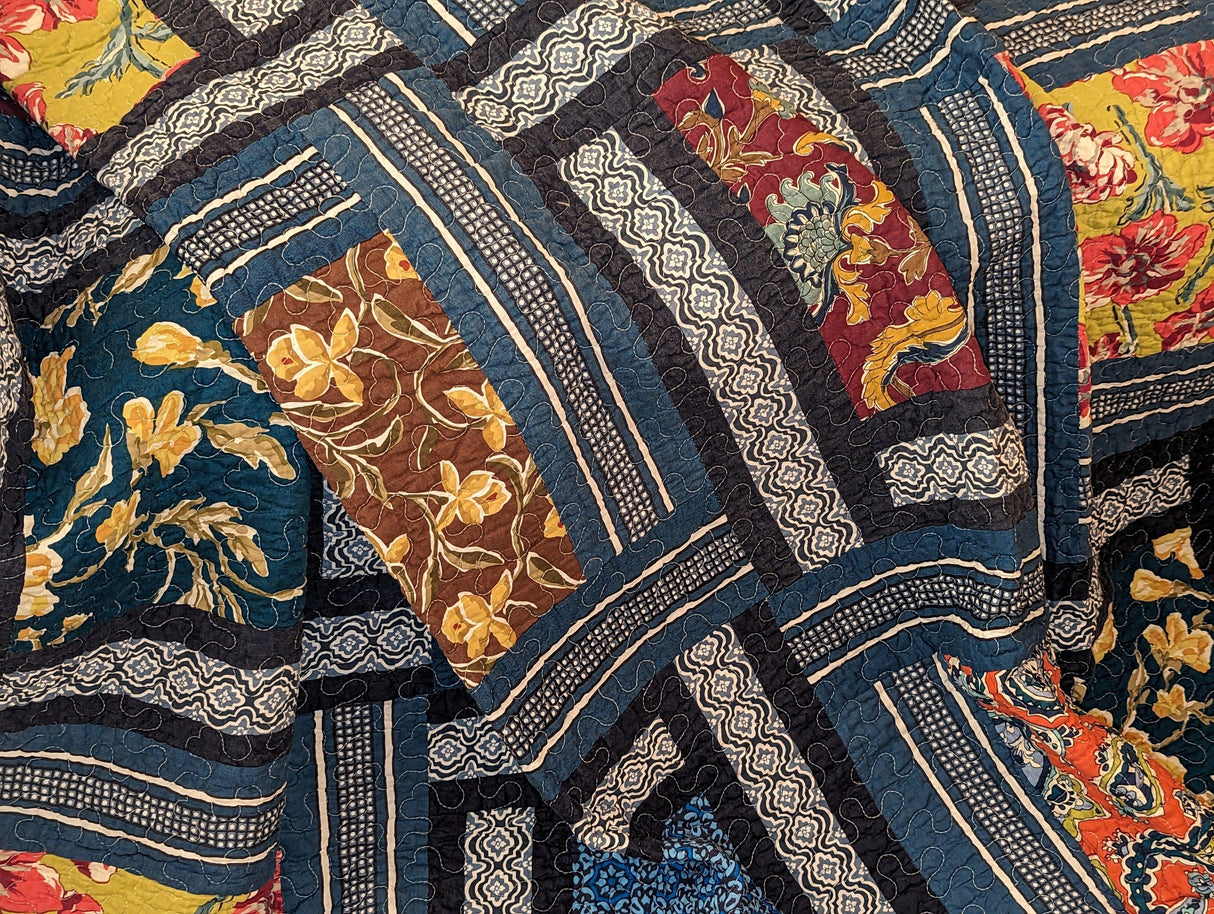 DaDa Bedding Bohemian Floral Midnight Ocean Blue Cotton Patchwork Bedspread Set (JHW-572) from DaDalogy Bedding Collection